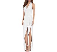 2026 St Patrick Day 2024 Couleur unie Longue sans manches Mode Slim Tempérament Jupe Robe de soirée, blanc, XXL