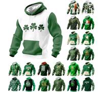 2026 St Patrick Day Sweat-shirt à capuche en tricot pour homme avec design texturé pour un look décontracté au quotidien Costume de trèfle à manches longues Sweat à capuche festif décontracté, Vert-H