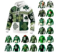 2026 St Patrick Day Sweat-shirt à capuche en tricot pour homme avec design texturé pour un look décontracté au quotidien Costume de trèfle à manches longues Sweat à capuche festif décontracté, Vert-B