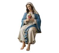 2026 Statue du cœur immaculé de Marie, 25 cm de haut, figurine de la Sainte Vierge pour l'autel, sculpture à la main pour une mère pieuse (bleu, 12,5 x 6 x 8 cm)