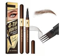2026 Stylo à sourcils Microblading avec 4 pointes de fourchette, brosse précise pour créer des traits naturels semblables à des cheveux pour les femmes, stylo à sourcils défini (Dark Brown)