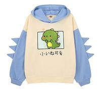 2026 Sweat à capuche dinosaure pour petites filles - Joli pull à manches raglan - Motif dessin animé - Hiver - Décontracté, bleu clair, 10-11 ans