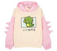 2026 Sweat à capuche dinosaure pour petites filles - Joli pull à manches raglan - Motif dessin animé - Hiver - Décontracté, rose, 10-11 ans