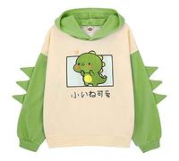 2026 Sweat à capuche dinosaure pour petites filles - Joli pull à manches raglan - Motif dessin animé - Hiver - Décontracté, Vert, 10-11 ans