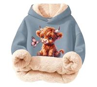 2026 Sweat à capuche en polaire confortable pour fille, pull doux avec imprimés, haut d'hiver chaud pour enfants, idéal pour les activités de plein air décontractées, bleu clair, 5-6 ans