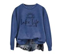2026 - Sweat à capuche pour femme avec lettres imprimées « Fashion is The Life » - Manches longues et col rond - Noir, bleu, XXL