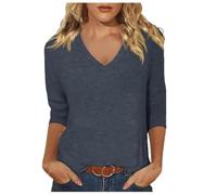 2026 - T-shirt à col en V pour femme, pour l'été, tendance, confortable, coupe décontractée, maillot de Pologne à sept manches quarts, Gris clair., XXL