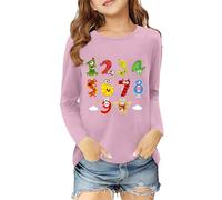 2026 T-shirt à manches longues pour enfants et filles avec imprimé graphique, doux, décontracté, confortable, pour enfants, vêtements de tous les jours, mode pour enfants, Rose, 5-6 ans