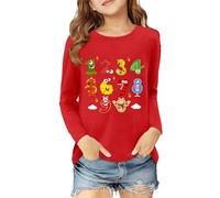 2026 T-shirt à manches longues pour enfants et filles avec imprimé graphique, doux, décontracté, confortable, pour enfants, vêtements de tous les jours, mode pour enfants, rouge, 5-6 ans