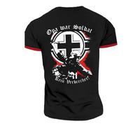 2026 T-shirt décontracté décontracté confortable tendance à col rond à manches courtes pour homme avec imprimé soldat allemand européen, Noir , L