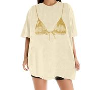 2026 - T-shirt décontracté pour femme avec graphismes amusants, t-shirt léger pour le quotidien et la détente Blouses festives pour femme, beige, XL