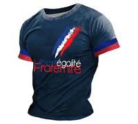 2026 T-Shirt Manches Courtes Sport Homme décontracté Confortable imprimé Drapeau européen National Coq fête Nationale (Navy, XXXL)