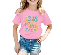 2026 T-shirt mignon, décontracté et polyvalent pour enfants avec motifs mathématiques, Rose, 6-7 ans