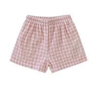 2026 T-shirt pour enfants filles shorts décontractés à carreaux, les petites filles portent des pantalons d'été légers, Rose, 5-6 ans