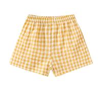 2026 T-shirt pour enfants filles shorts décontractés à carreaux, les petites filles portent des pantalons d'été légers, jaune, 3-4 ans