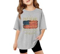 2026 T-shirt pour enfants imprimés graphiques élégants pour filles garçons, T-shirts décontractés confortables pour enfants, vêtements de tous les jours ludiques, gris, 5-6 ans