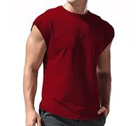 2026 T-shirt respirant sans manches pour homme Hauts Slim Fashion Été Col rond Manches courtes, Bordeaux, XL