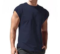 2026 T-shirt respirant sans manches pour homme Hauts Slim Fashion Été Col rond Manches courtes, Marine, 4XL