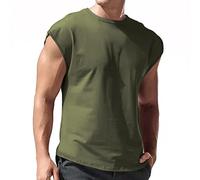 2026 T-shirt respirant sans manches pour homme Hauts Slim Fashion Été Col rond Manches courtes, Vert armée., XL