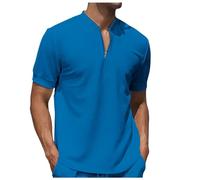 2026 T Shirt Sport Homme Manches Courtes- Top Ete Col en V avec Encolure Zippée Couleur Unie Casual Gaufré à La Mode Classiques Simple Comfortable Passe-Partout Ample Haut De Tous Les Jours Base