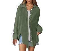 2026 - T-shirt uni surdimensionné pour femme Coupe ample Tissu respirant Décontracté Mode Top Chemisier Body, Vert armée., M