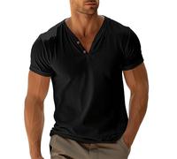 2026 T-Shirts à Manches Courtes Homme Col en V- Blouse De Travail Slim Couleur Unie avec Bouton Casuales Regular Fit Haut De Tous Les Jours Top Ample Doux Comfortable Respirante Base