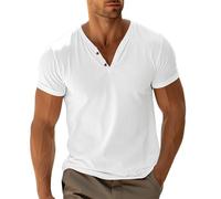 2026 T-Shirts à Manches Courtes Homme Col en V- Blouse De Travail Slim Couleur Unie avec Bouton Casuales Regular Fit Haut De Tous Les Jours Top Ample Doux Comfortable Respirante Base
