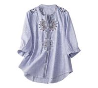 2026 T Shirts en Coton Et Lin Manches Courtes Col Round Chemise Décontractée Imprimé Fleuri Mode Chemisier Femme Chic Et Élégant Tee Blouses Femmes Ample Respirant Tops Tunique Grande Taille