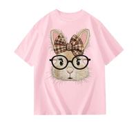 2026-T-shirts et chemises à manches courtes avec nœud papillon et lunettes pour filles - T-shirts et t-shirts d'été décontractés, Rose, 13-14 ans