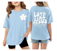 2026 - T-shirts pour enfants pour filles, manches courtes, pour l'été, hauts surdimensionnés, décontractés, col rond, t-shirts basiques, t-shirt 1 an garçon, bleu clair, 3-4 ans