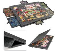 2026 Tableau de puzzle pliable, table inclinable, support 2 en 1 et housse de rangement en feutre avec 6 tiroirs, tableau de puzzle portable pour adultes et enfants, jeux jusqu' Dark grey 90*63*4.2cm