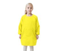 2026 - Tablier d'art pour enfants avec poche pour enfants, tabliers de peinture d'artiste, blouse à manches longues chemise 1ère fille, jaune, 8-12 ans