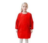 2026 - Tablier d'art pour enfants avec poche pour enfants, tabliers de peinture d'artiste, blouse à manches longues chemise 1ère fille, rouge, 2-4 ans