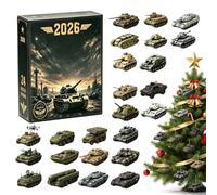 2026 Tank, décorations de collection en acrylique de 24 jours | Compte à rebours de Noël 24 jours avec décorations plates en acrylique 2D pour collectionneurs, enthousiastes