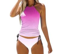 2026 - Tankini 2 pièces pour femme, maillot de bain normal, dos nu, impression 2 pièces, impression réglable, multicolore, bretelles rembourrées, maillots de bain, vacances, vêtements de plage noir