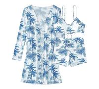 2026 Tankinis Tankinis SST Mode Motif Feuille d'érable Imprimé Bikini Split Maillot de Bain Manches Longues Femmes Deux Pièces Maillot de Bain Grandes Tailles Ensemble Tankini, bleu ciel, M