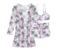 2026 Tankinis Tankinis SST Mode Motif Feuille d'érable Imprimé Bikini Split Maillot de Bain Manches Longues Femmes Deux Pièces Maillot de Bain Grandes Tailles Ensemble Tankini, Rose, L