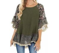 2026 Tee Shirt Manche Longue Femme Col Rond- Haut Grande Taille Pullover Fleuri à Manches Longues Et Manches Chauve-Souris Blouse Ample Casual Chemise Comfortable Élégants Volants Top Base