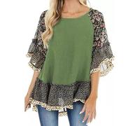 2026 Tee Shirt Manche Longue Femme Col Rond- Haut Grande Taille Pullover Fleuri à Manches Longues Et Manches Chauve-Souris Blouse Ample Casual Chemise Comfortable Élégants Volants Top Base