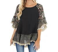 2026 Tee Shirt Manche Longue Femme Col Rond- Haut Grande Taille Pullover Fleuri à Manches Longues Et Manches Chauve-Souris Blouse Ample Casual Chemise Comfortable Élégants Volants Top Base