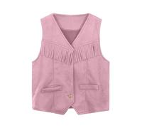 2026 Tenue de cowboy occidental pour garçons et filles - Ouvert à franges - Gilet à franges - Taille - Manteau - Costume, Rose, 9-10 ans