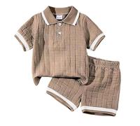2026-Tenue estivale élégante pour garçon avec chemise manches courtes et short confortable parfait ensemble quotidien pour tout-petit idéal activités décontractées en plein air (Coffee, 18-24 Months)