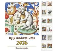 2026 Ugly Medieval Cats Calendrier,Calendrier Mural Chats Médiévaux Drôles et Insolites, Calendriers Chatons Médiévaux Insolites, Calendriers muraux Chatons Médiévauxs Moches et Insolite (A)