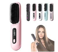 2026 Upgrade Cordless Ceramic Heated Hair Straightening Comb, Straightening Brush with Temperature Display, USB Rechargeable Portable Wireless Hair Brush for Travel & Daily (Pink)