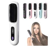 2026 Upgrade Cordless Ceramic Heated Hair Straightening Comb, Straightening Brush with Temperature Display, USB Rechargeable Portable Wireless Hair Brush for Travel & Daily (White)