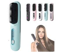 2026 Upgrade Cordless Ceramic Heated Hair Straightening Comb, Straightening Brush with Temperature Display, USB Rechargeable Portable Wireless Hair Brush for Travel & Daily (Blue)
