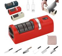 2026 Upgraded Automatic Kitchen Knife Sharpener, Electric Knife Sharpener Professional, Cordless 3-Stage Precision Sharpening with Diamond Abrasive Wheels & 3 Speeds, for All Knives (Red)