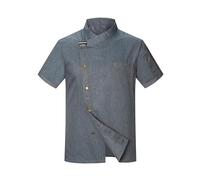 2026 Veste de chef unisexe avec manches longues et boutons rouges contrastés pour homme et femme, gris, L