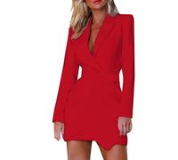 2026 Veste demi-saison pour femme, ouverte sur le devant, élégante, veste de costume formelle, robe pour le travail, le bureau, manteau d'affaires avec ceinture, longue, rouge, L