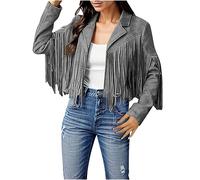 2026 Vestes Femme Imitation Suédine à Franges Manteaux Courts de Moto à Glands à la Mode, gris, L